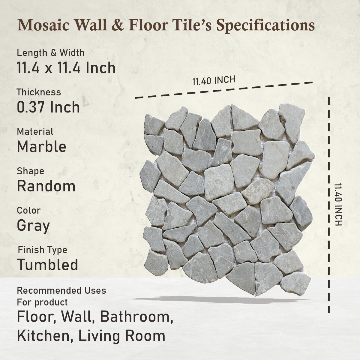 Nusa Grey Random Irregular Mosaic Tile for Wall and Floor | 5 Tiles per case