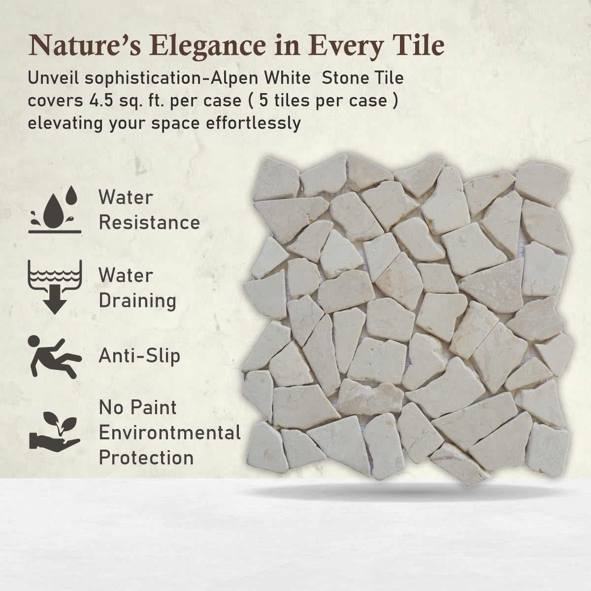 Alpen White Random Irregular Mosaic Tile for Wall and Floor | 5 Tiles per case