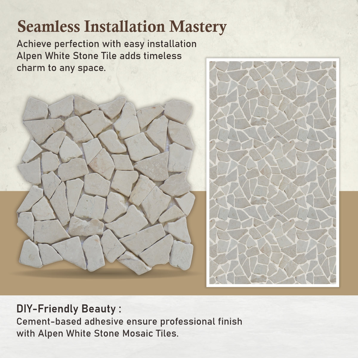 Alpen White Random Irregular Mosaic Tile for Wall and Floor | 5 Tiles per case