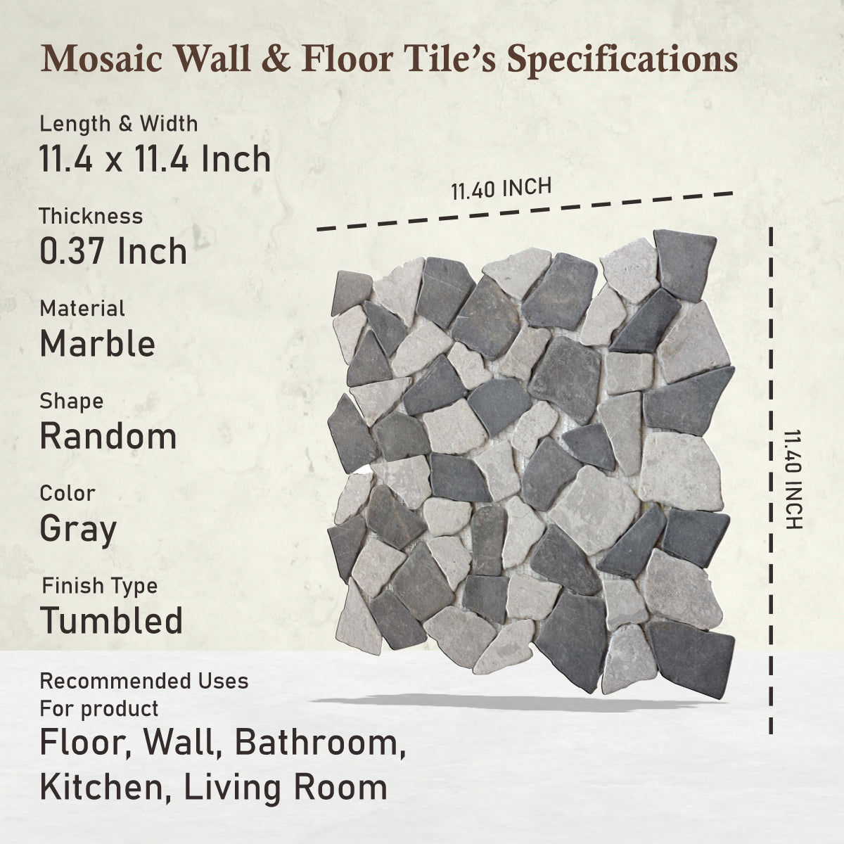 Stone Grey Random Irregular Mosaic Tile for Wall and Floor | 5 Tiles per case