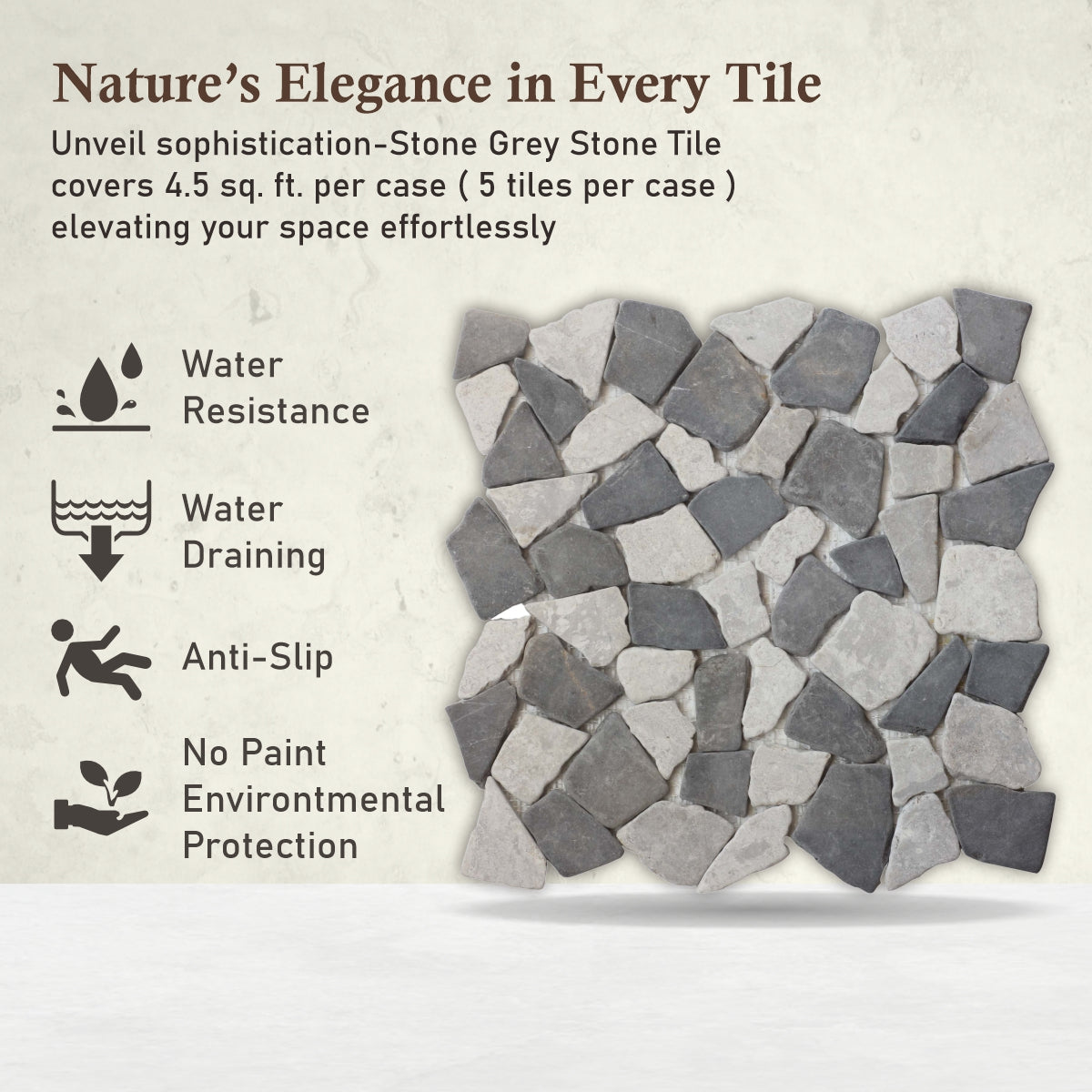 Stone Grey Random Irregular Mosaic Tile for Wall and Floor | 5 Tiles per case