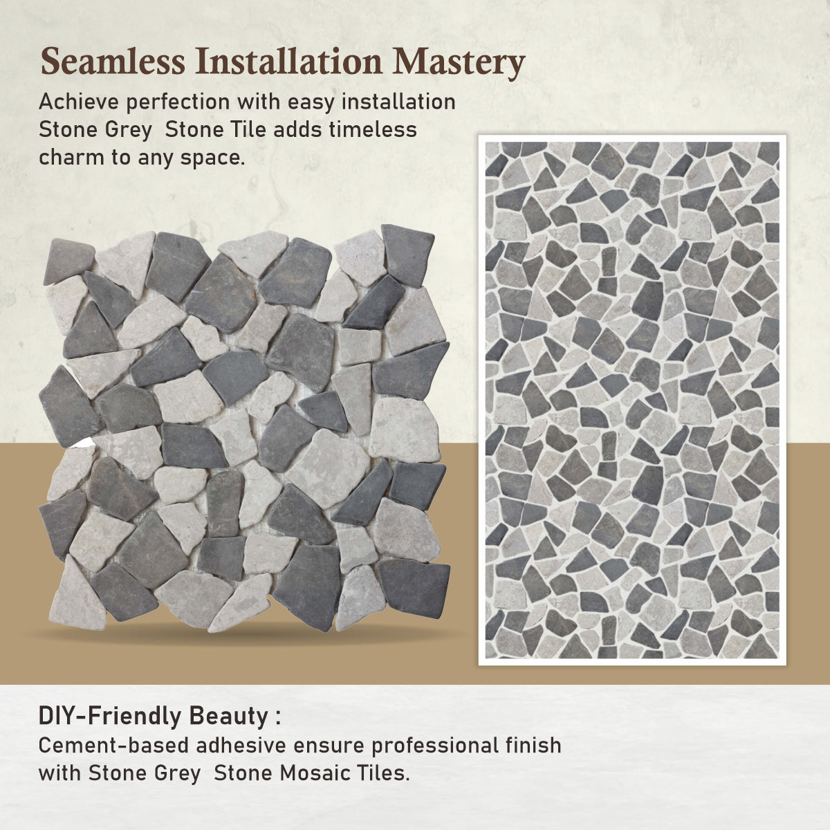 Stone Grey Random Irregular Mosaic Tile for Wall and Floor | 5 Tiles per case