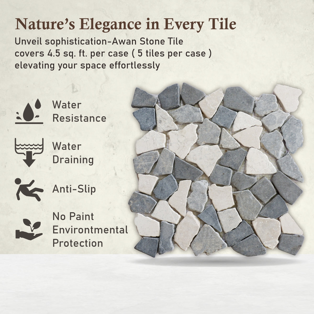 Awan Random Irregular Mosaic Tile for Wall and Floor | 5 Tiles per case