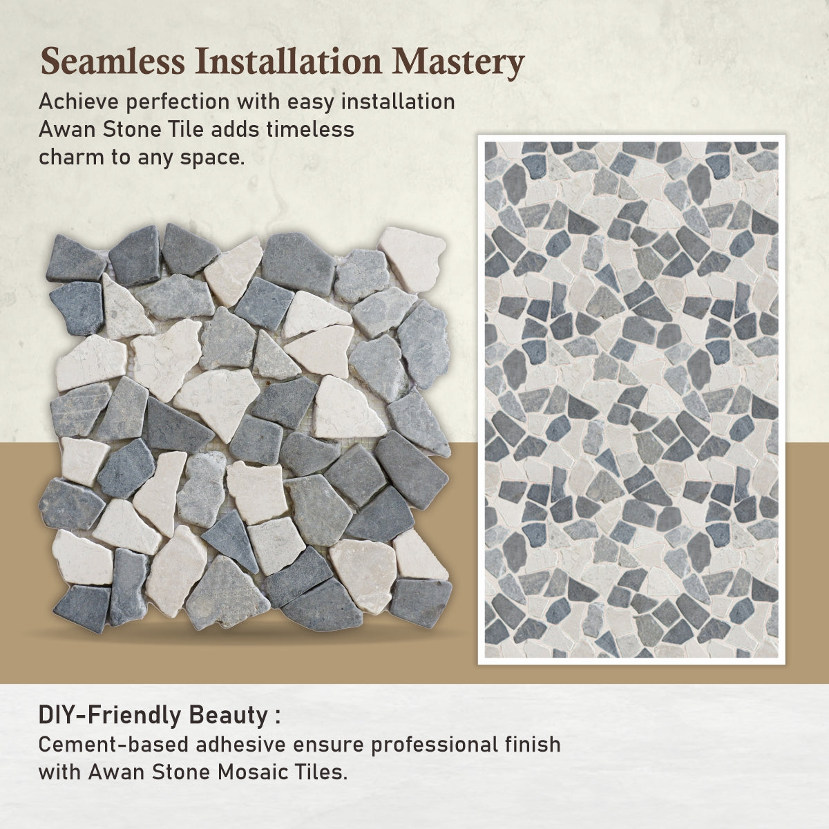Awan Random Irregular Mosaic Tile for Wall and Floor | 5 Tiles per case