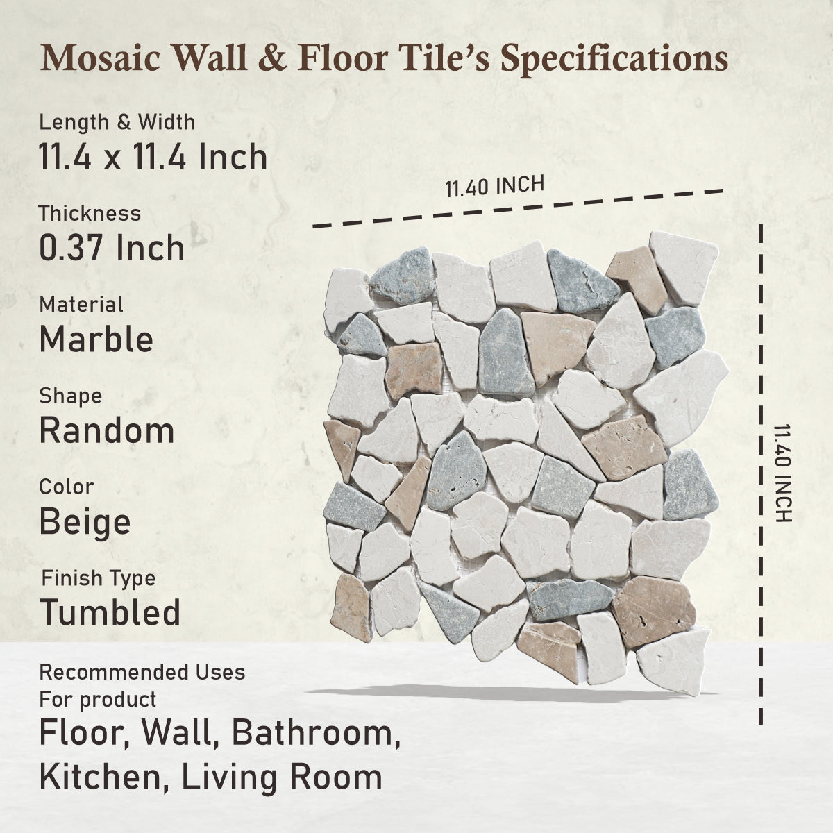 Sea Sand Random Irregular Mosaic Tile for Wall and Floor | 5 Tiles per case