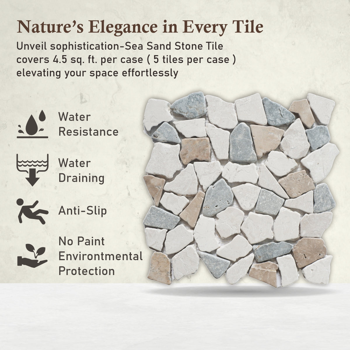 Sea Sand Random Irregular Mosaic Tile for Wall and Floor | 5 Tiles per case