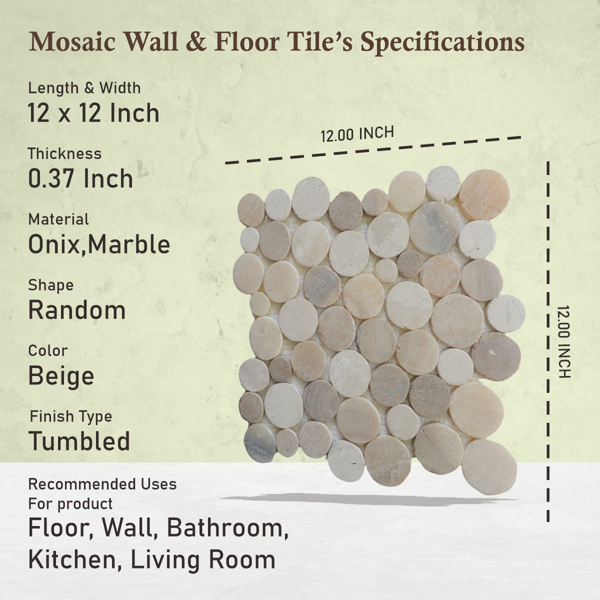 Sunset Penny Round Tile, Marble Onyx Mosaic Wall & Floor Tile | 5 Tiles per case