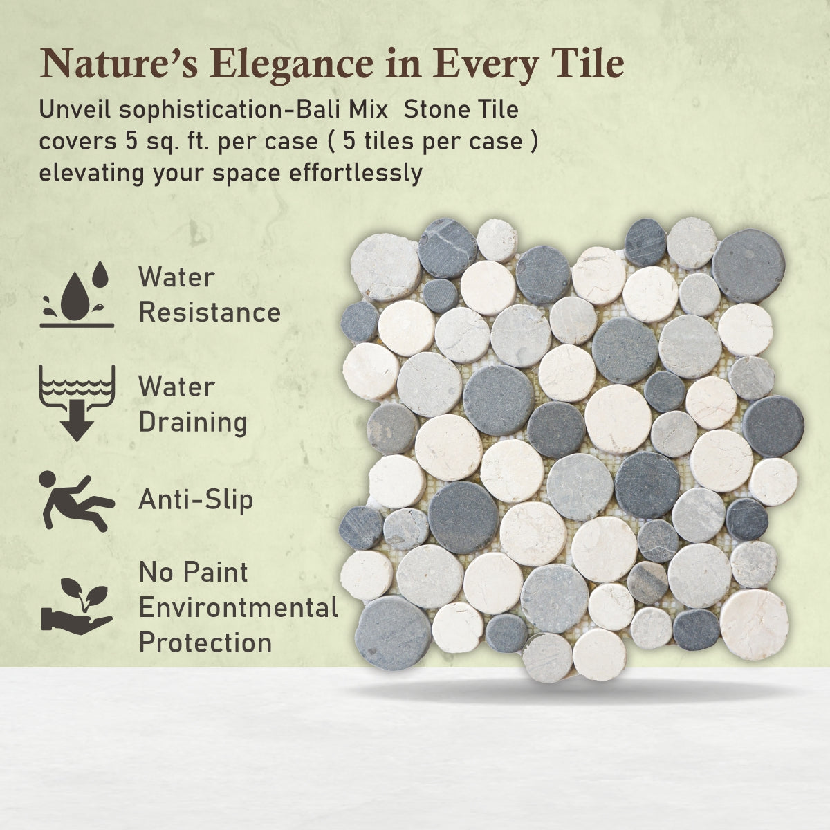 Bali Mix Penny Round Marble Tile, Stone Mosaic for Wall & Floor Tile | 5 Tiles per case