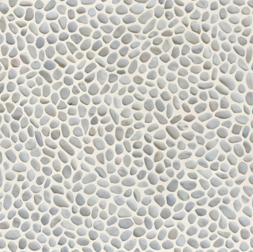 mini white pebble tile with grout sample