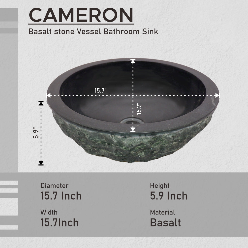 Cameron Basalt Stone Bathroom Sink, Black Stone Bathroom Sink