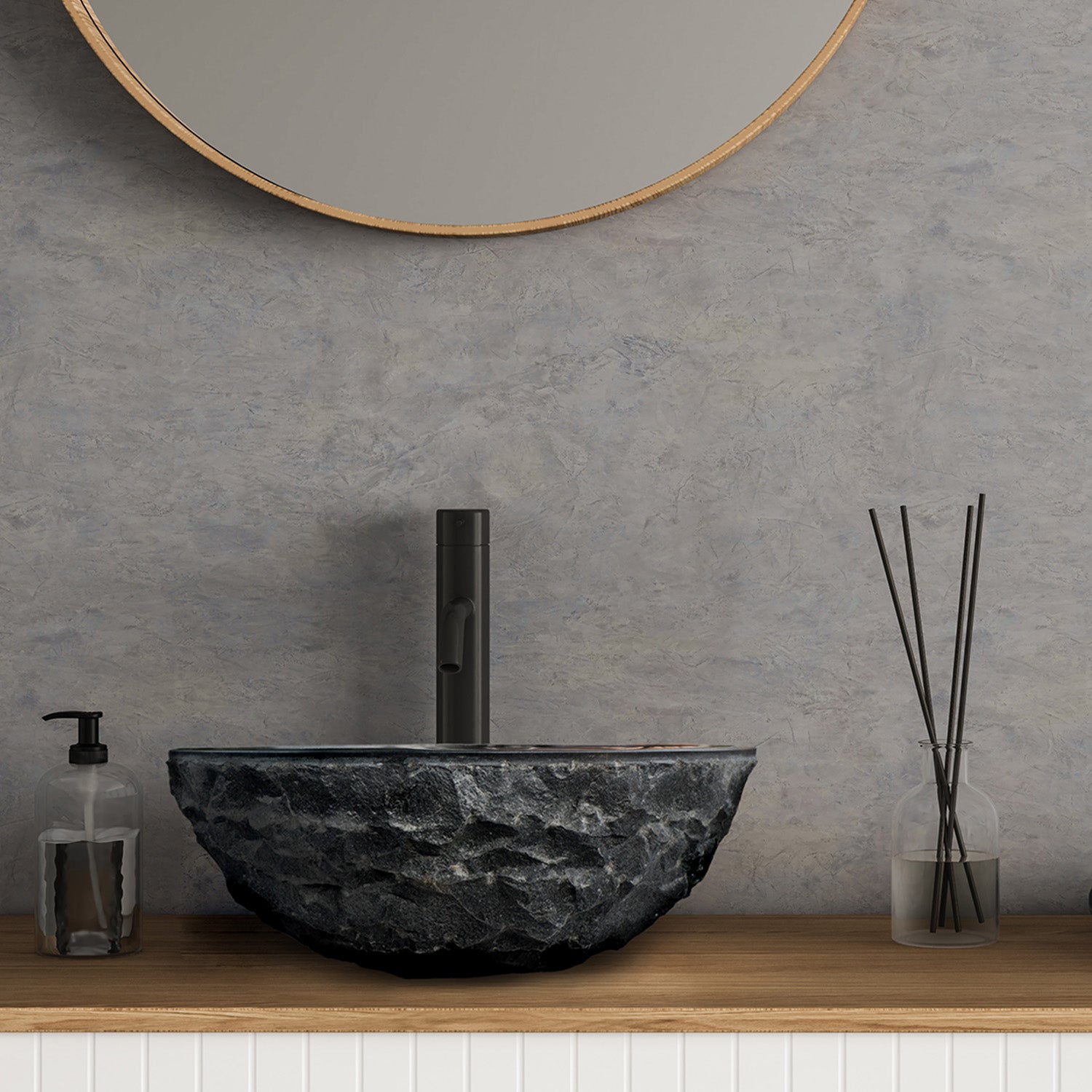 Cameron Basalt Stone Bathroom Sink, Black Stone Bathroom Sink