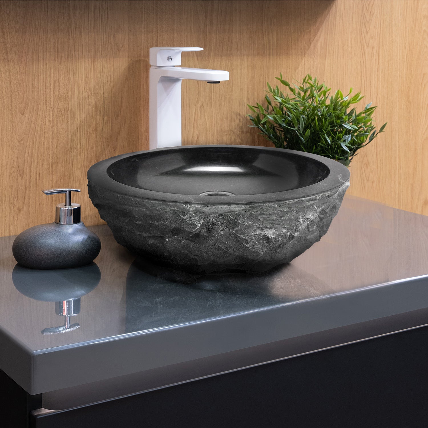Cameron Basalt Stone Bathroom Sink, Black Stone Bathroom Sink