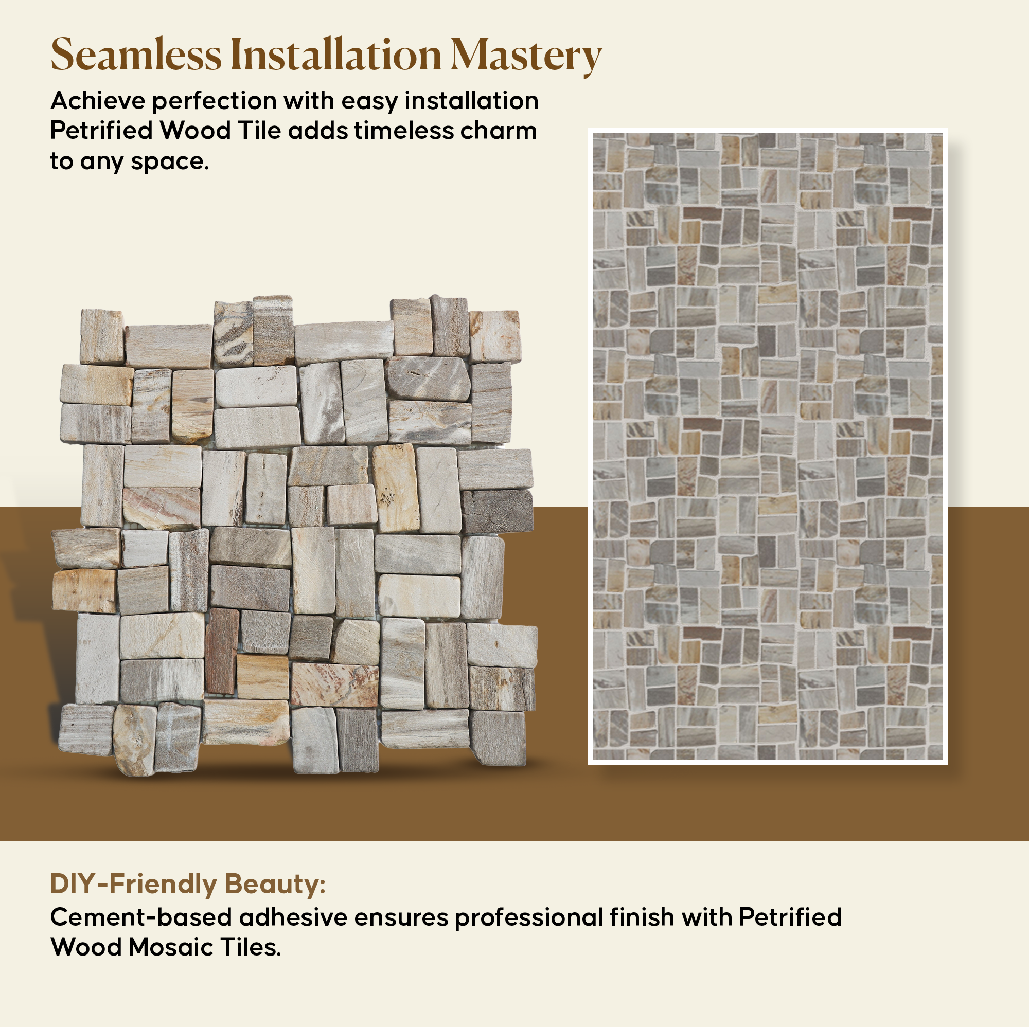 Random Petrified Wood Mosaic Floor And Wall Tile | 5 Tiles per case