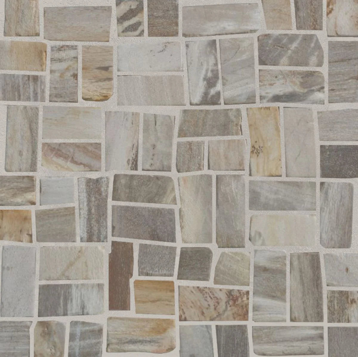 random petrifiedwood tile sample close up with grout