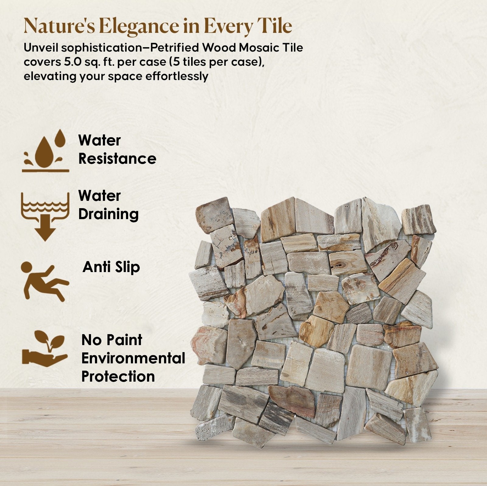 Random Petrified Wood Mosaic Wall Floor Tiles