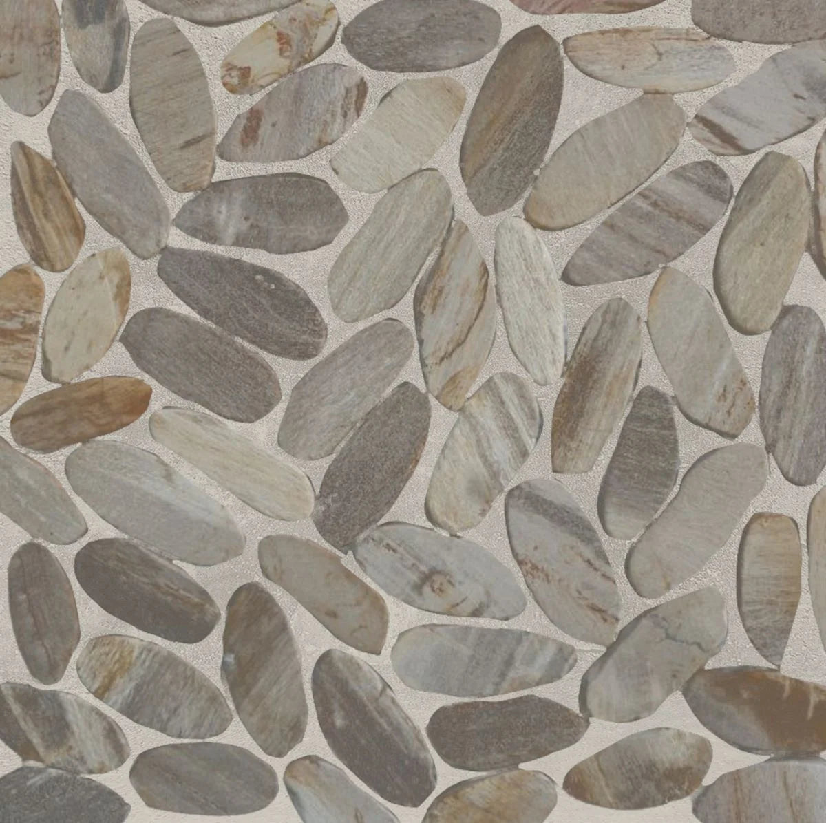 oval petrifiedwood tile sample close up with grout