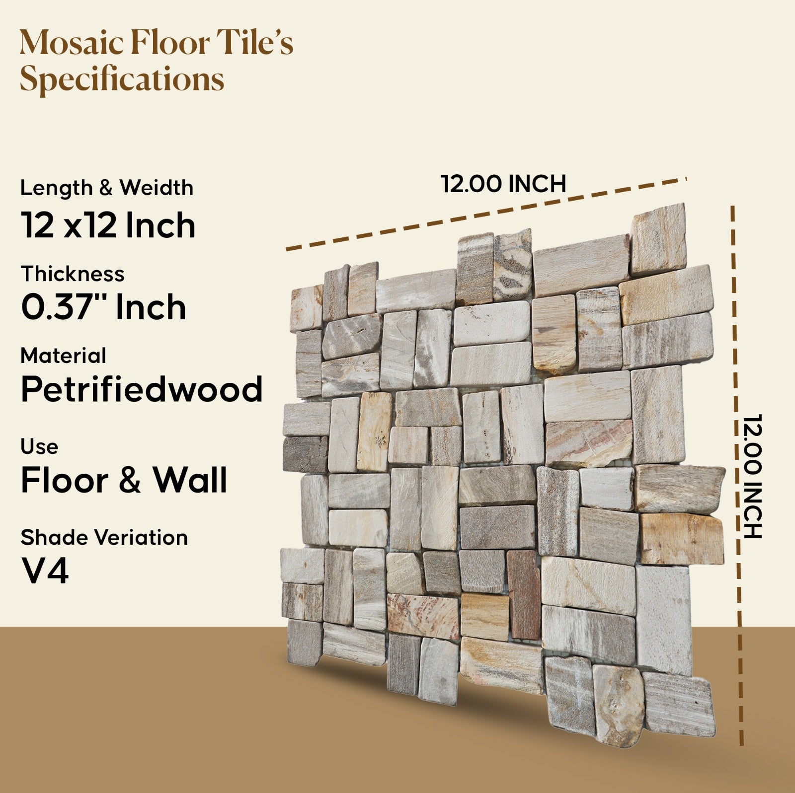 Random Petrified Wood Mosaic Floor And Wall Tile | 5 Tiles per case