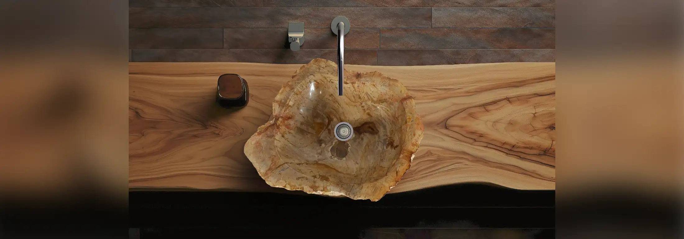 Petrified wood basin installed on countertop
