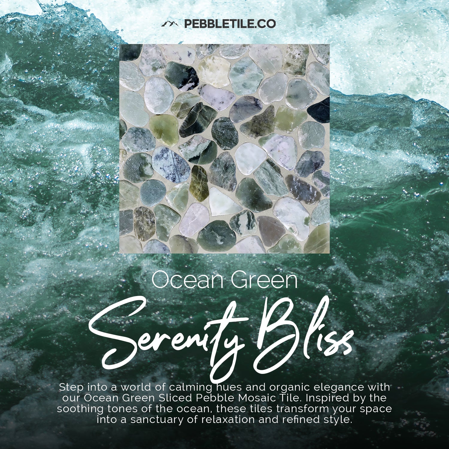 Ocean Mosaic Tile, Ocean Green Sliced Pebble Mosaic Wall & Floor Tile