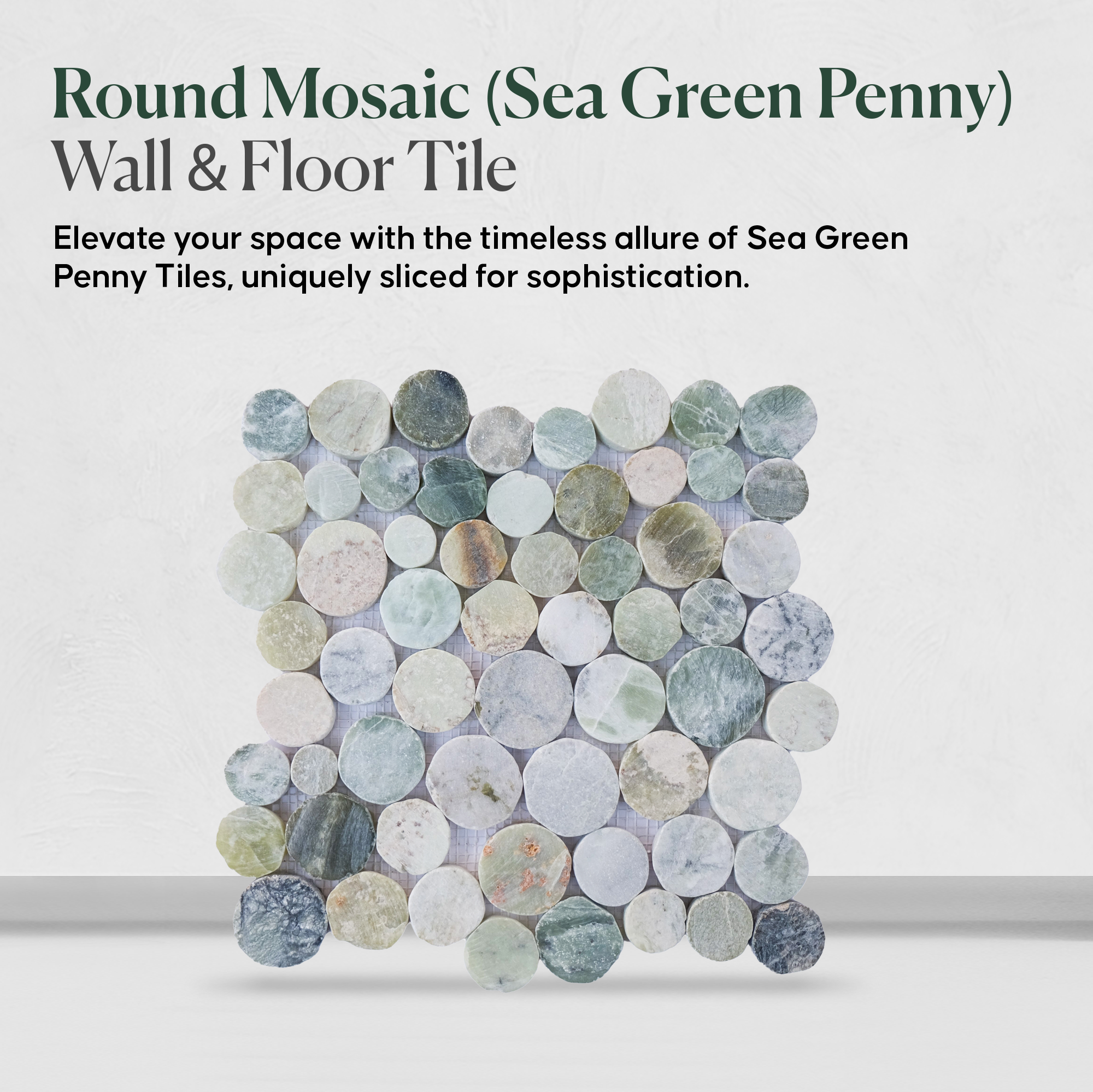 Sea Green Penny Round Tile, Marble Mosaic Wall & Floor Tile | 5 Tiles per case