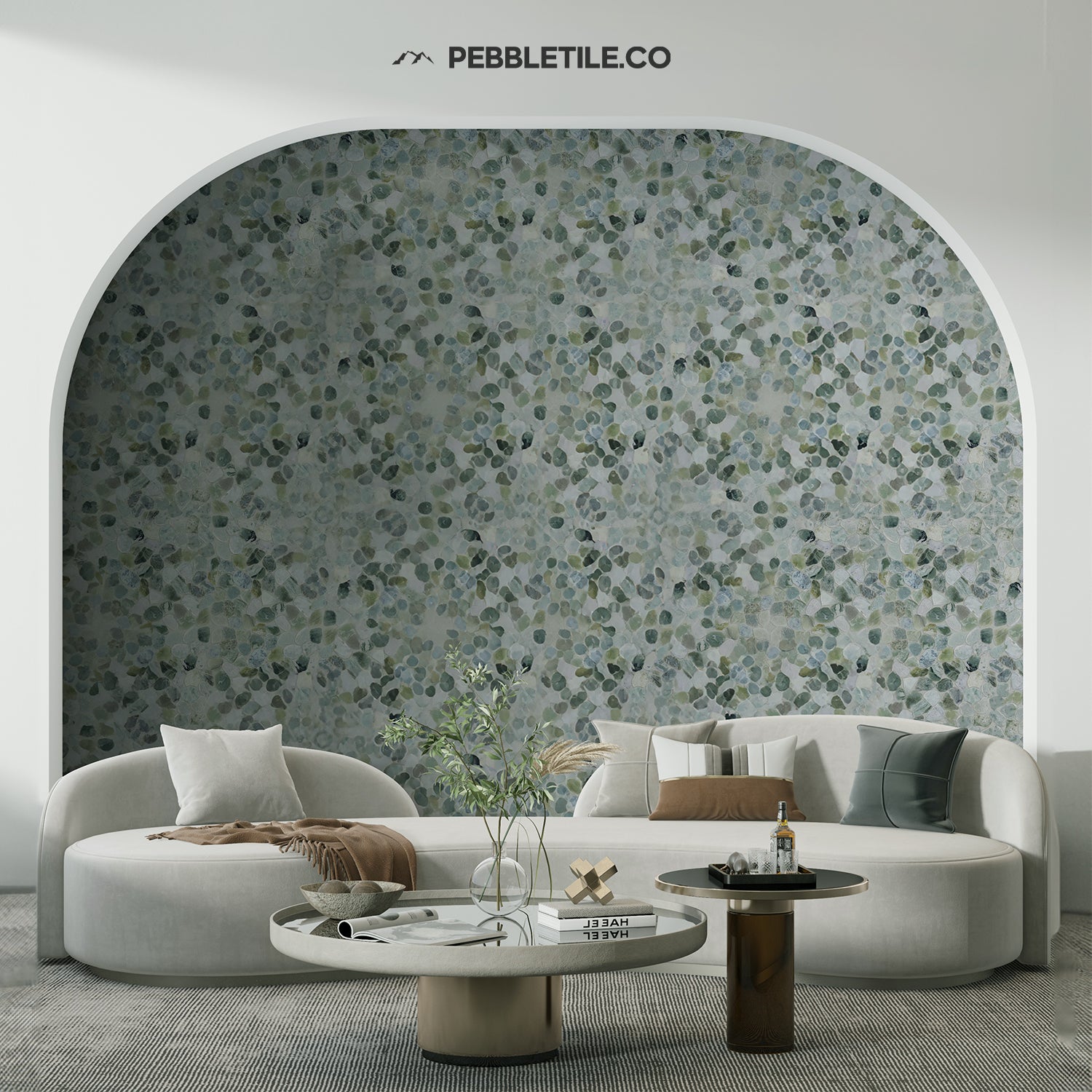 Ocean Mosaic Tile, Ocean Green Sliced Pebble Mosaic Wall & Floor Tile