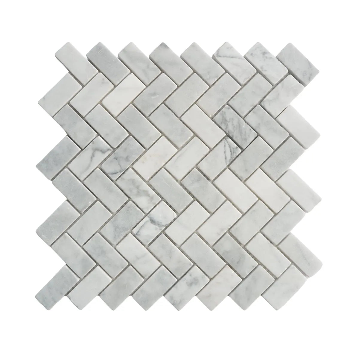 Heringbone carrara tile sample without grout