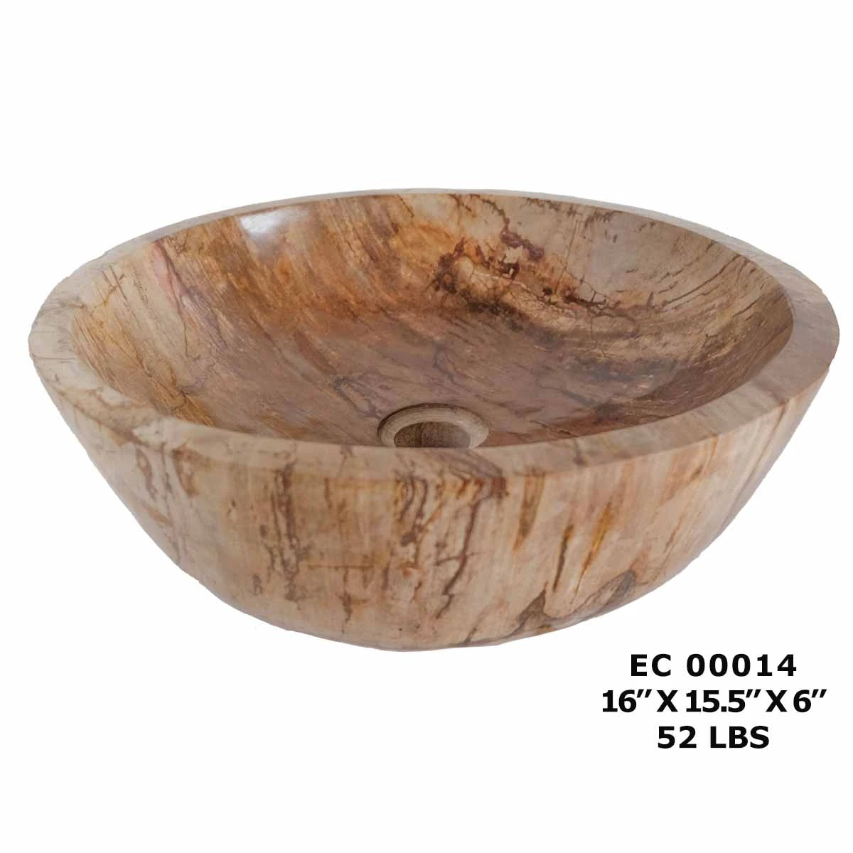 Petrified Wood Kitchen Sink, Round Bowl Stone Basin Sink EC00014