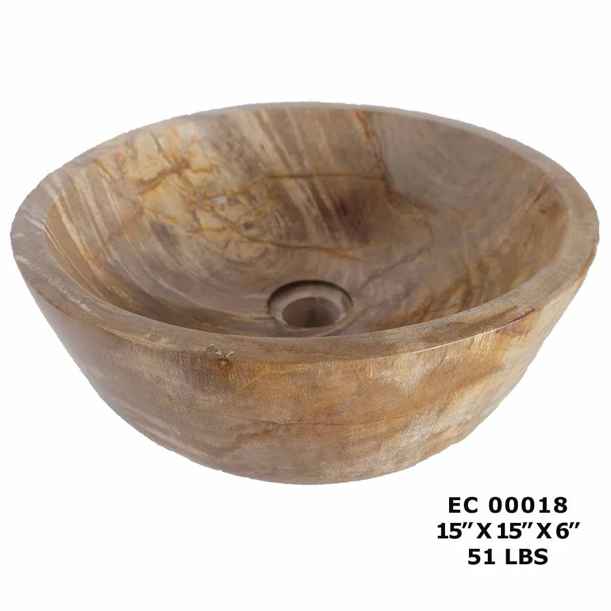 Petrified Wood Single Bowl Sink, Natural Stone Bathroom Sink EC00018