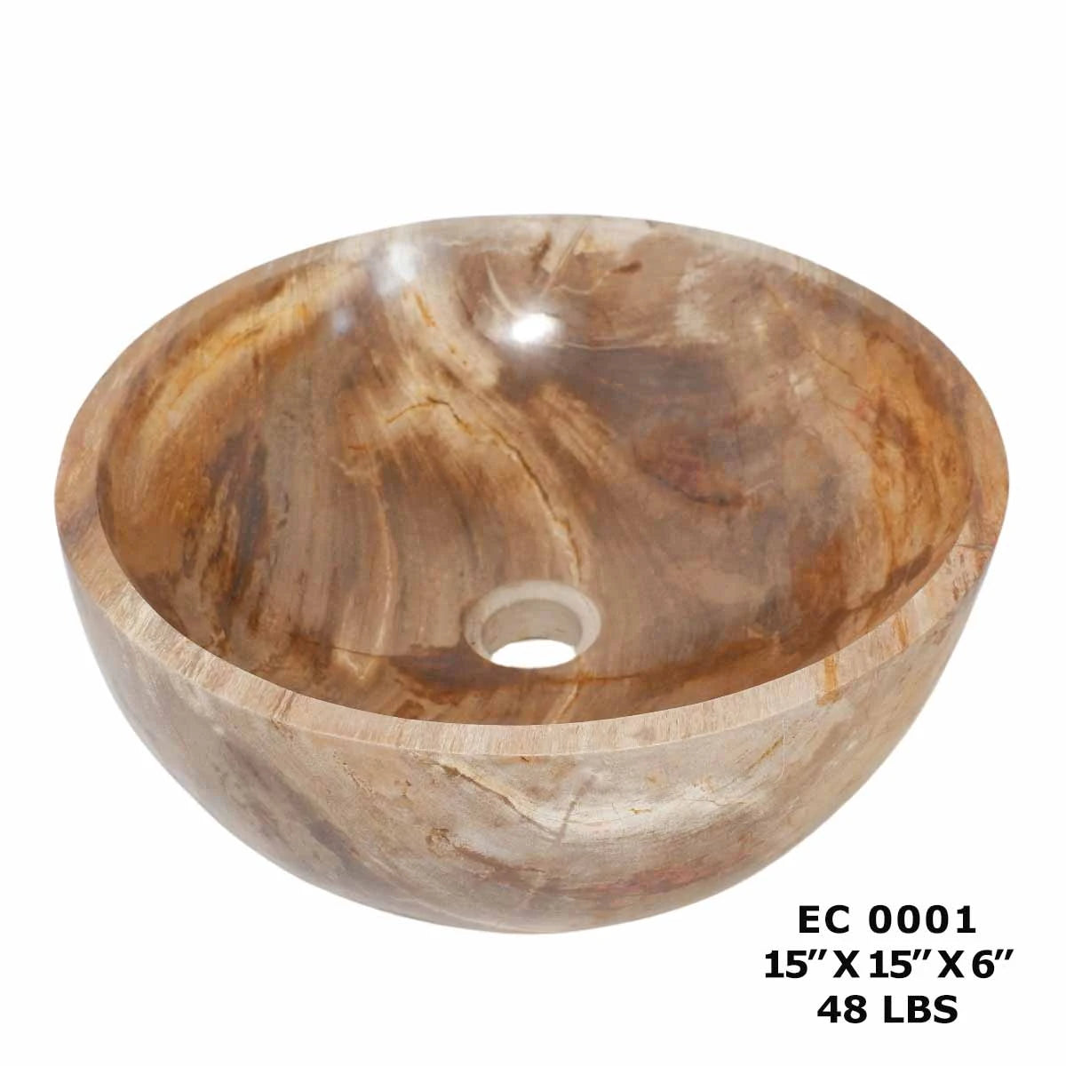 Petrified Wood Stone Sinks, Round Bowl Vessel Bathroom Sink EC0001