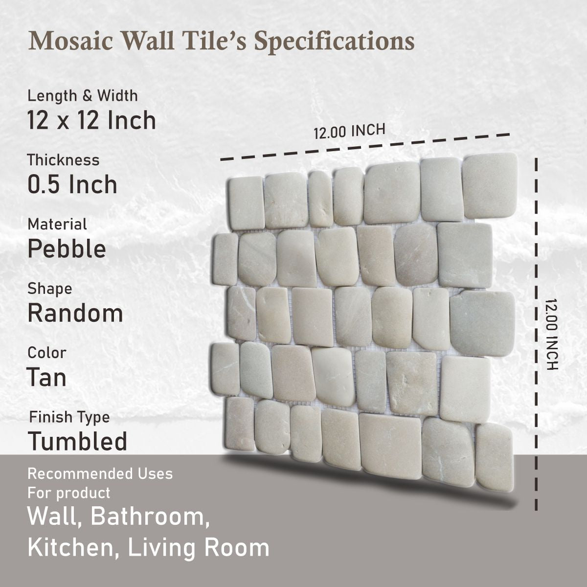 Tan Stone Mosaic Tile for Wall and Floor, Canine Natural Stone Tile