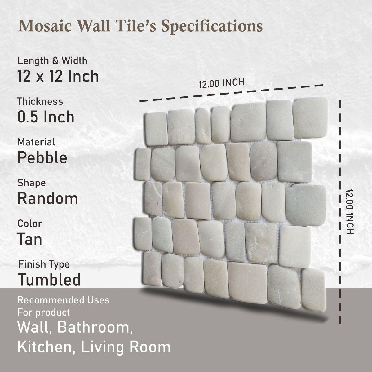 Canine Tan Pebble Mosaic Tile for Wall | 5 Tiles per case