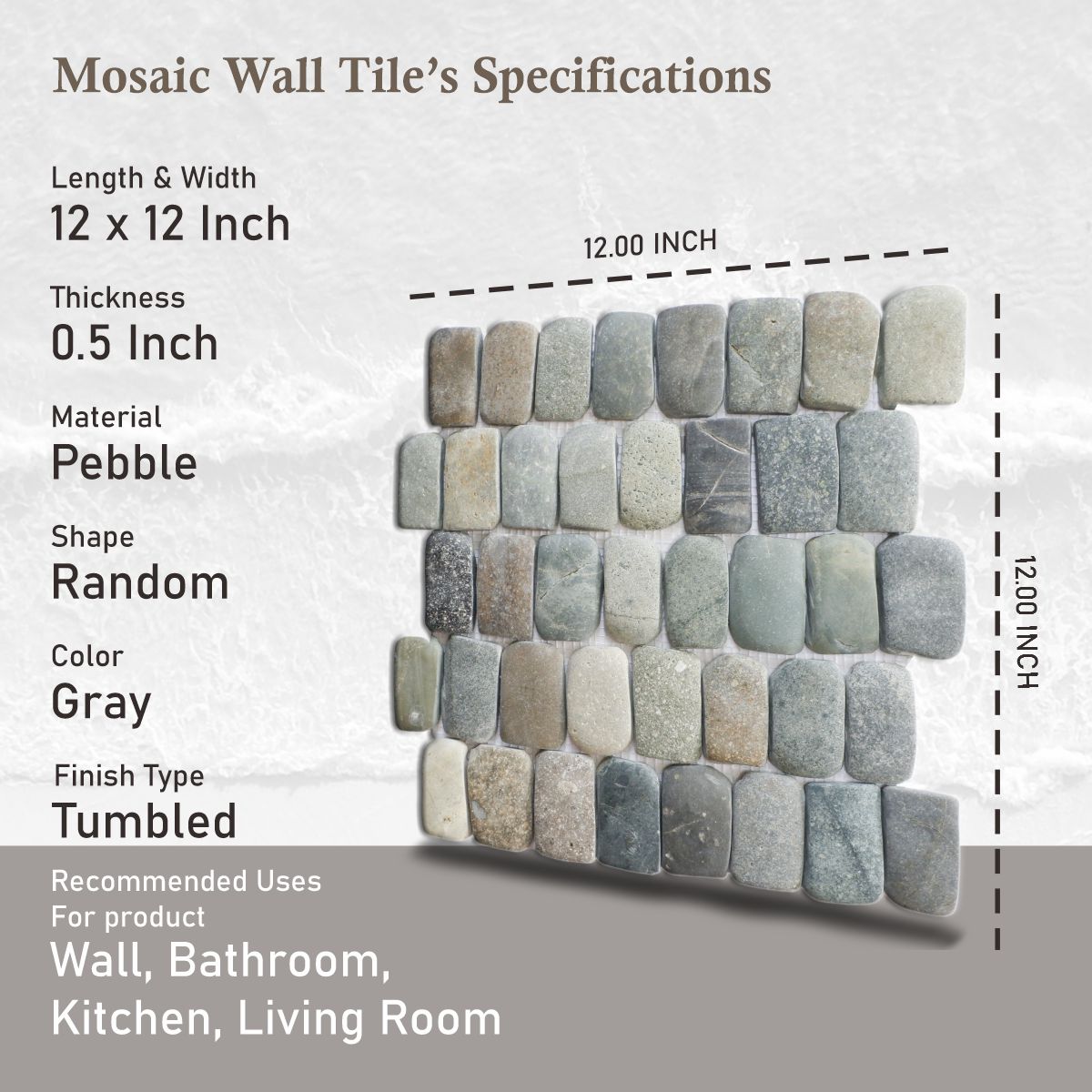 Canine Mix Pebble Mosaic Tile for Wall | 5 Tiles per case