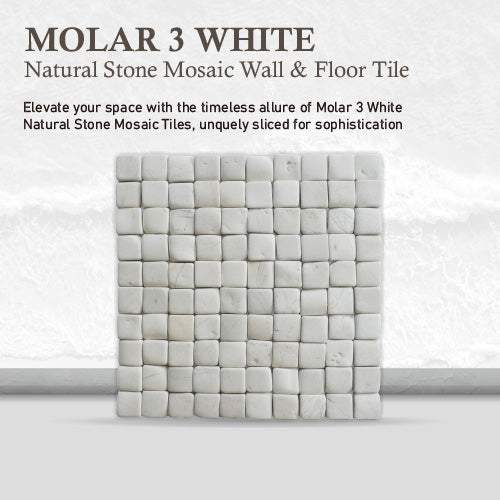 Natural White Stone Mosaic Tile, Molar 3 White Mosaic Tile