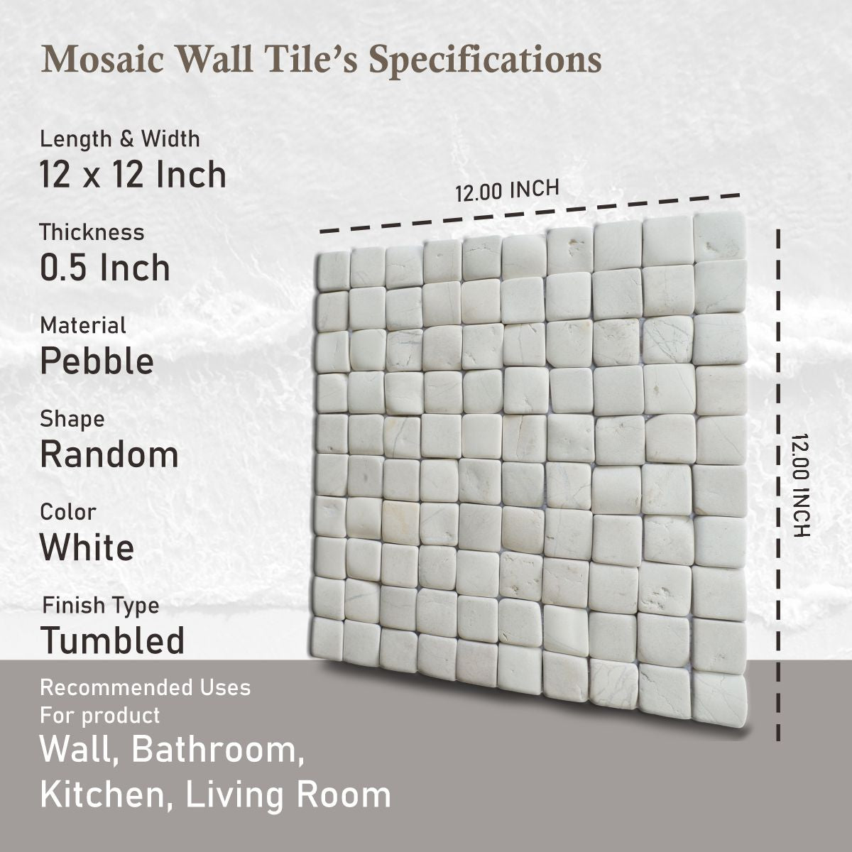 Natural White Stone Mosaic Tile, Molar 3 White Mosaic Tile