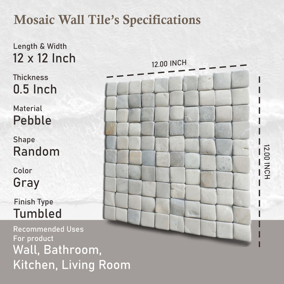 Natural Grey Stone Mosaic Tile, Molar 3 Grey Mosaic Tile