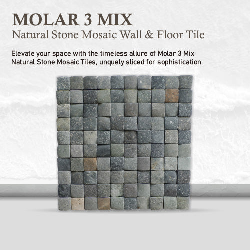 Square Stone Mosaic Tile, Molar 3 Mixed Stone Floor Tile