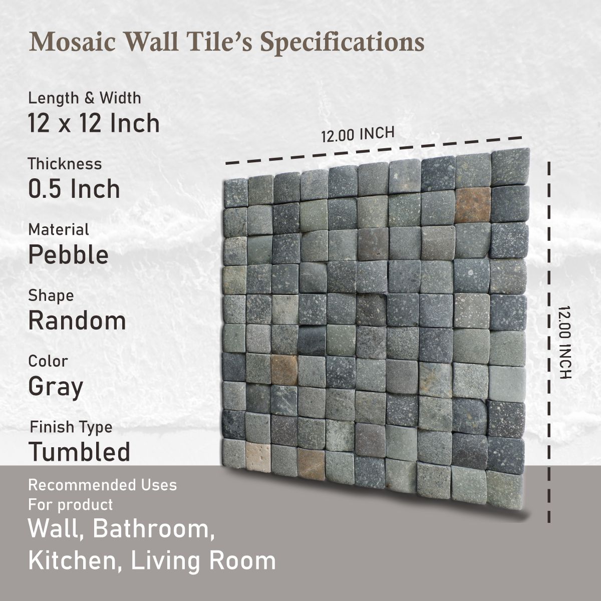 Square Stone Mosaic Tile, Molar 3 Mixed Stone Floor Tile