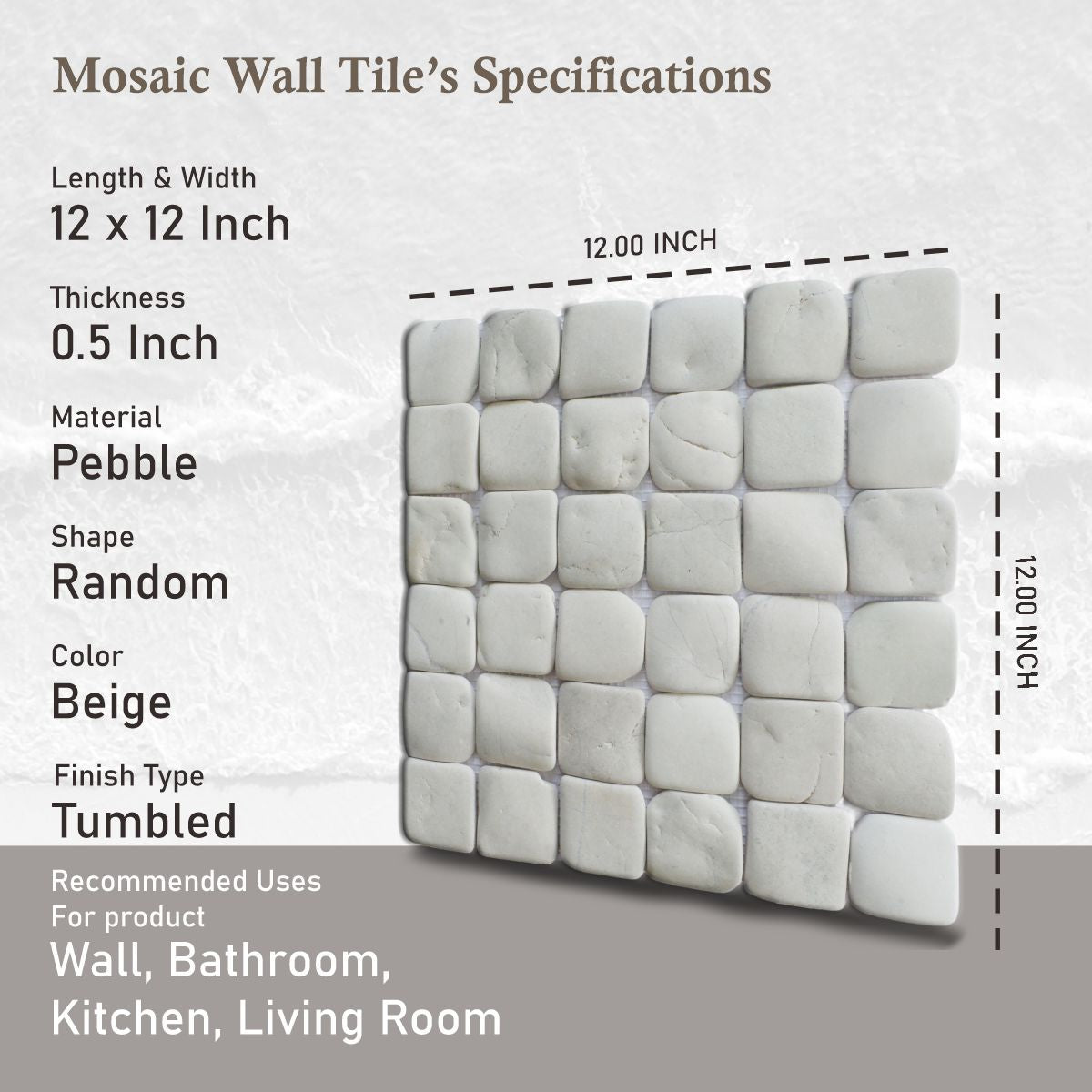 White Natural Stone Mosaic Tile, Molar 5 White Mosaic Tile