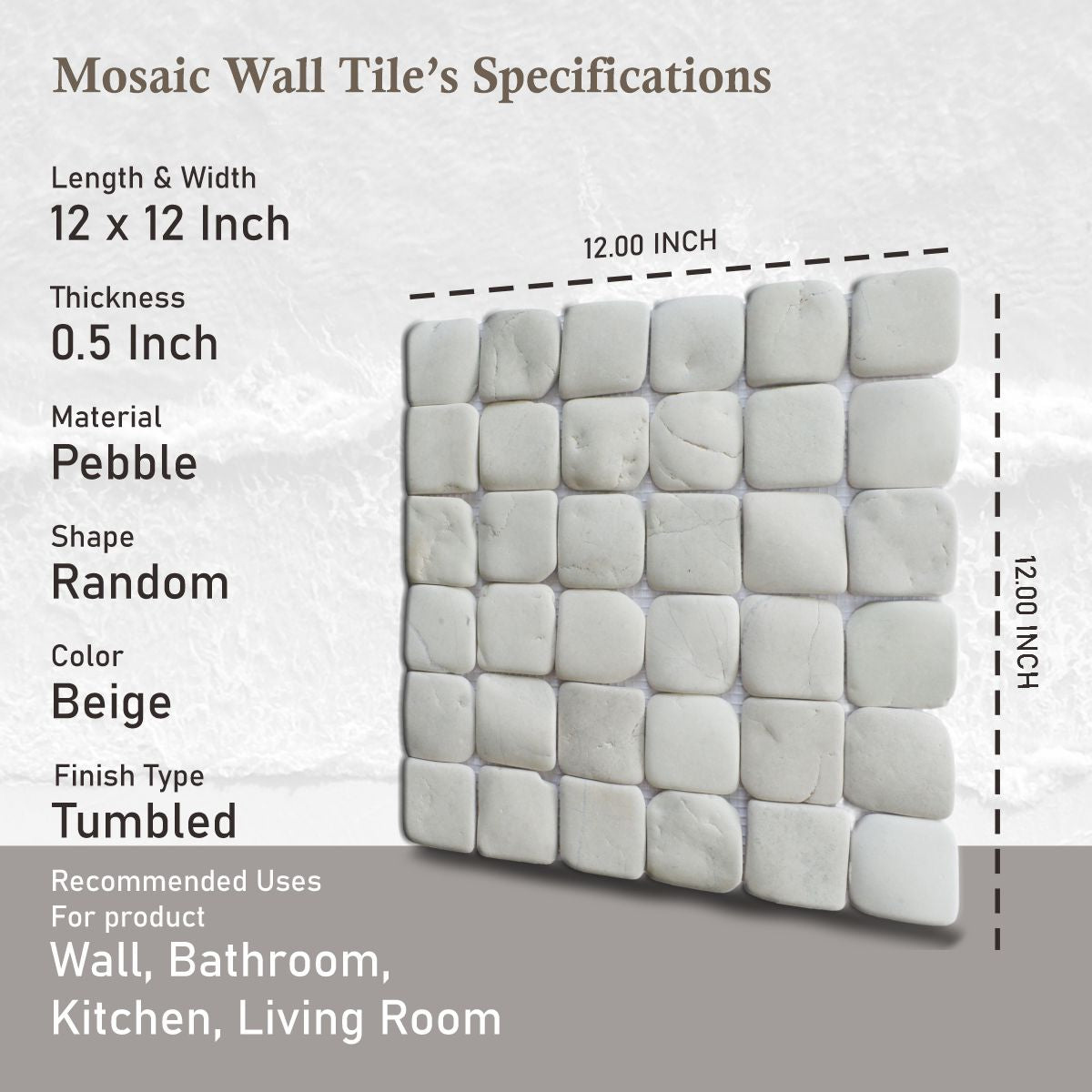 Molar 5 White Pebble Mosaic Tile for Wall | 5 Tiles per case