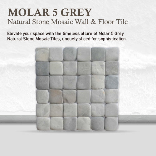 Molar 5 Grey Pebble Mosaic Tile for Wall | 5 Tiles per case