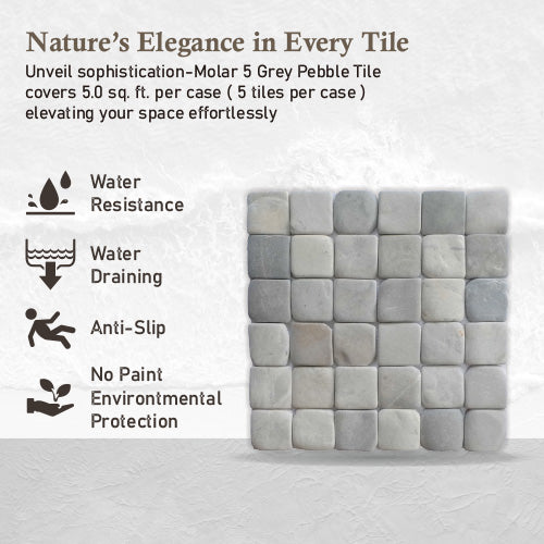 Molar 5 Grey Pebble Mosaic Tile for Wall | 5 Tiles per case