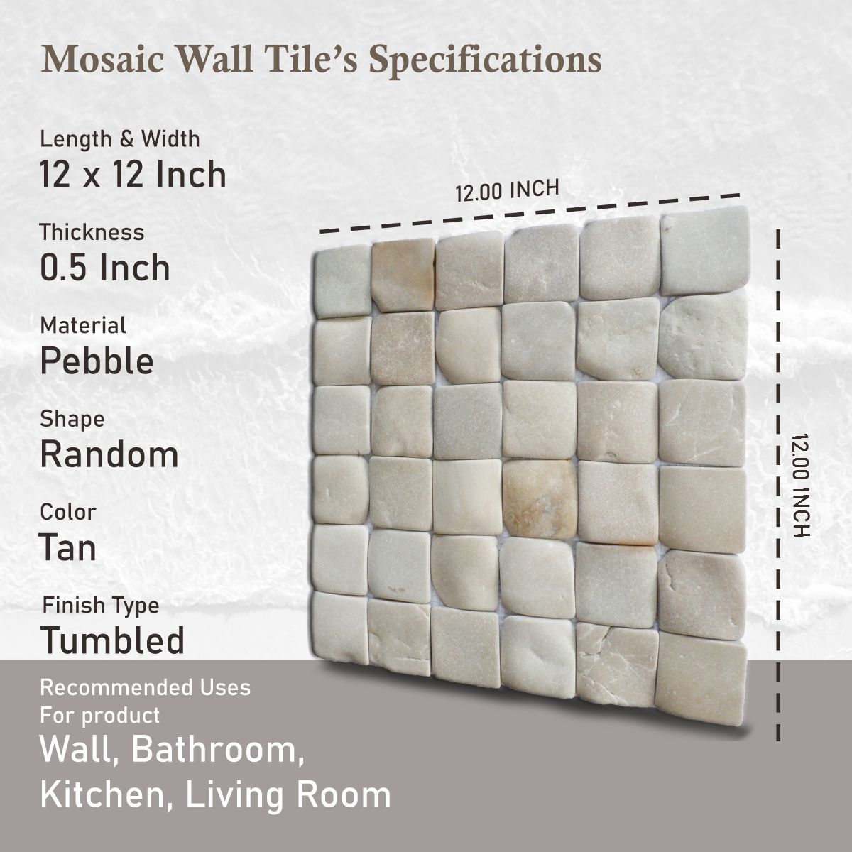 Tan Stone Mosaic Tile for Wall, Molar 5 Natural Stone Floor Tile