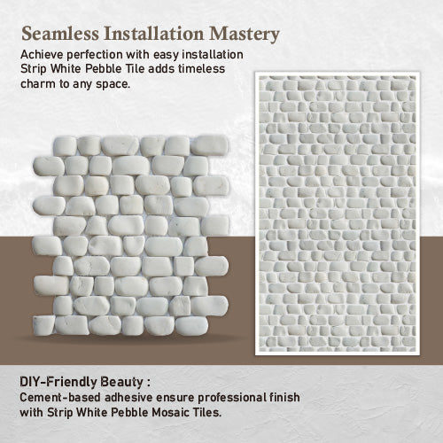 Strip White Stone Pebble Mosaic Tile for Wall | 5 Tiles per case