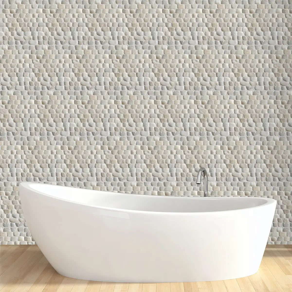 Tan Stone Mosaic Tiles for Wall, Striped Pebble Mosaic Tile