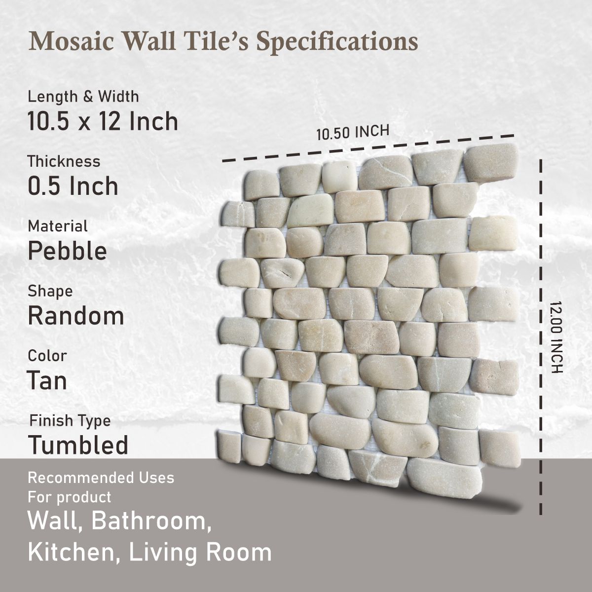 Strip Tan Stone Pebble Mosaic Tile for Wall | 5 Tiles per case