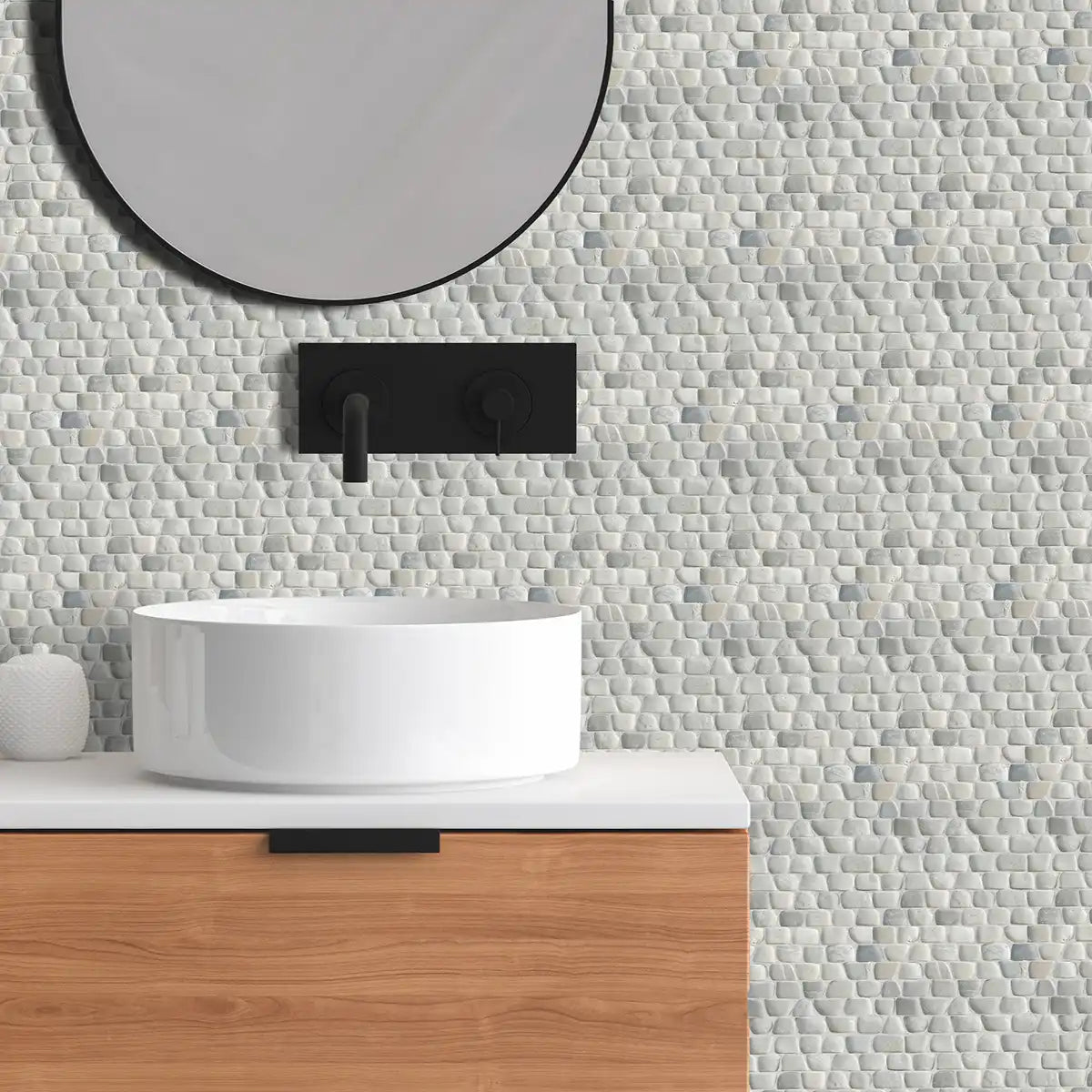 Strip Grey Stone Pebble Mosaic Tile for Wall | 5 Tiles per case