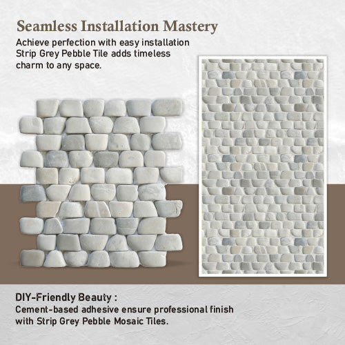 Strip Grey Stone Pebble Mosaic Tile for Wall | 5 Tiles per case