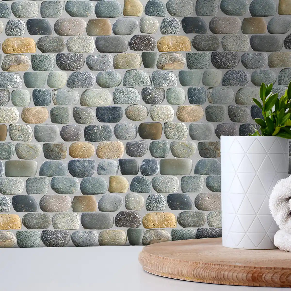 Strip Mix Stone Mosaic Tile for Wall, Pebble Mosaic Tile