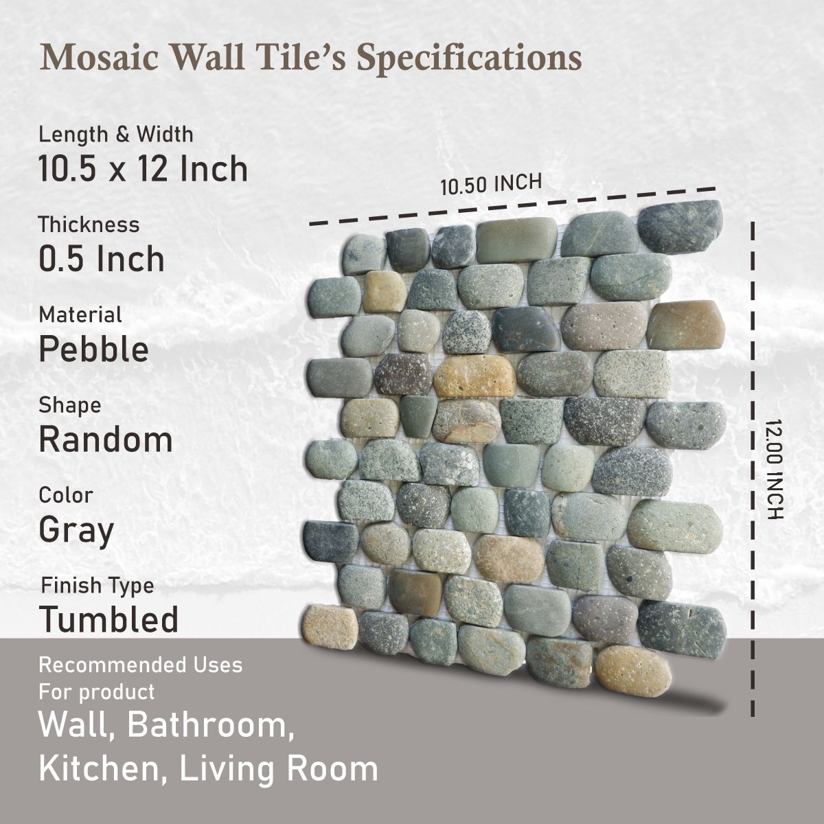 Strip Mix Stone Pebble Mosaic Tile for Wall | 5 Tiles per case