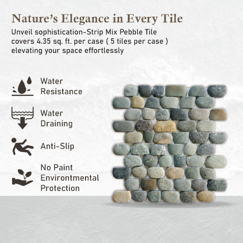 Strip Mix Stone Pebble Mosaic Tile for Wall | 5 Tiles per case